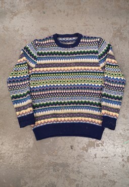 Vintage Abstract Knitted Jumper Striped Patterned Grandad