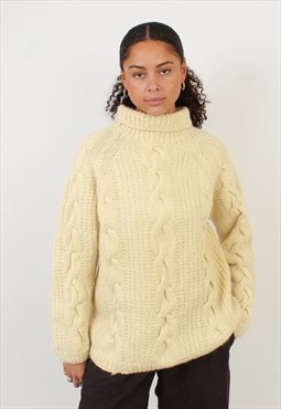 "Vintage beige chunky knit turtleneck jumper