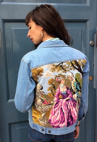 FRANKIE. DENIM JACKET REWORKED WITH VINTAGE TAPESTRY