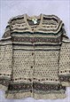 VINTAGE KNITTED CARDIGAN ABSTRACT PATTERNED GRANDAD SWEATER