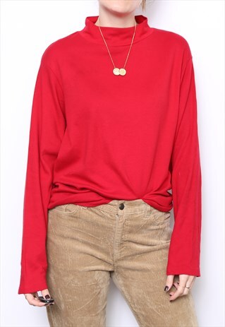 VINTAGE 90S RED POLO HIGH TURTLE ROLL NECK TOP
