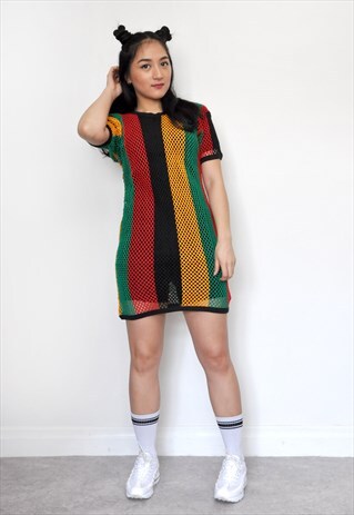 RASTA FESTIVAL MULTICOLOURED MESH FISHNET STRING T-SHIRT