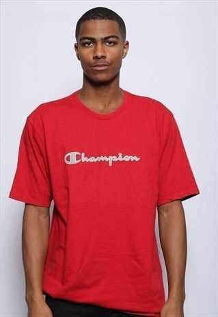 VINTAGE CHAMPION BIG LOGO SPELLOUT T-SHIRT RED