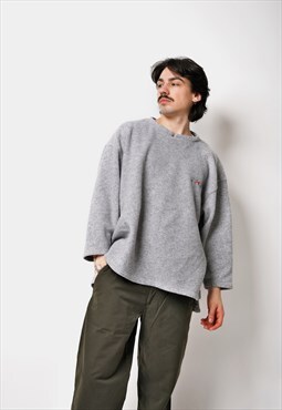 Retro fleece ski pullover in grey colour vintage 90s unisex