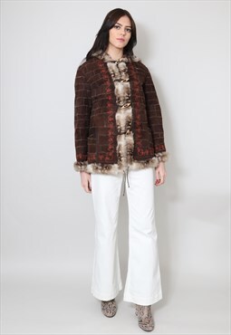 70's Ladies Brown Coat Suede Hooded Penny Lane Jacket