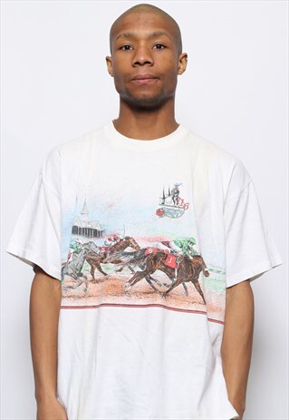 VINTAGE GRAPHIC PRINT HORSES T- SHIRT WHITE