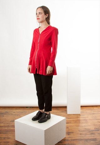 LONG SLEEVE PLEATED TUNIC / RED ZIP-UP DRESS