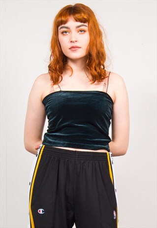 VINTAGE 90'S GREEN VELVET SPAGETTI STRAP CROP TOP