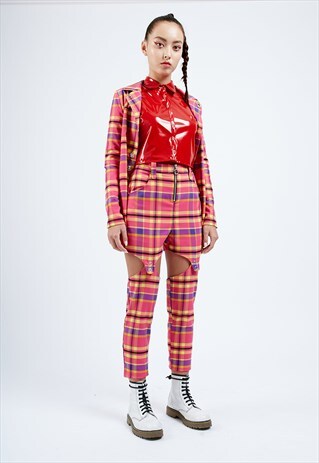 CANDY TARTAN CUT OUT DETACHABLE TROUSERS
