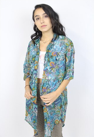 VINTAGE 90'S DETAILED PATTERNED BLUE SHIRT