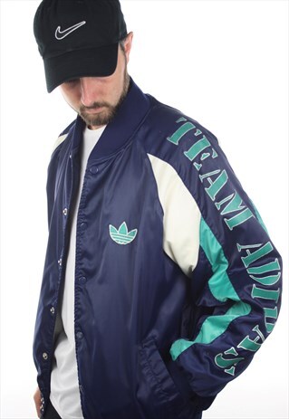 VINTAGE 80S TEAM ADIDAS SHELL POP BUTTON BOMBER JACKET