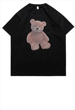 Teddy bear print t-shirt animal print tee skater top black