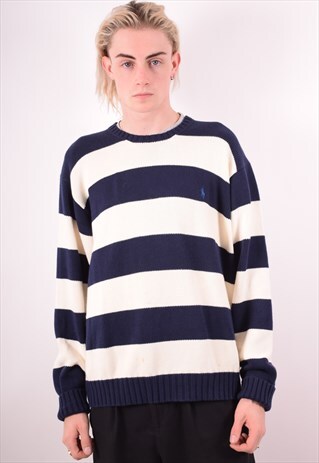 POLO RALPH LAUREN MENS VINTAGE JUMPER SWEATER LARGE NAVY 90S