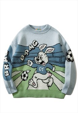 Footballer sweater grunge bunny knitwear jumper in blue