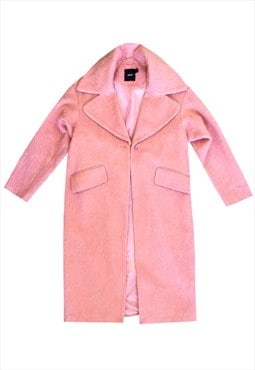 Vintage Y2K 90's/00's Baby Pink Faux Fur Longline Coat