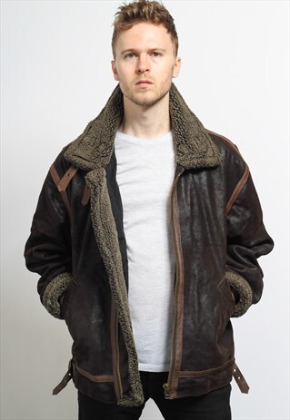 VINTAGE LEATHER AVIATOR FLEECE JACKET
