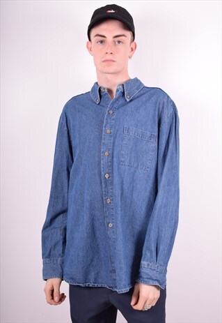 MENS VINTAGE DENIM SHIRT LARGE BLUE 90'S