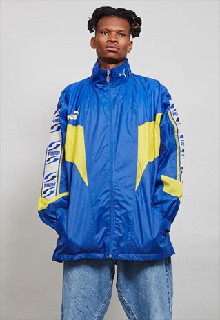 VINTAGE ELECTRIC BLUE AND YELLOW PUMA SHELL SPORTS JACKET