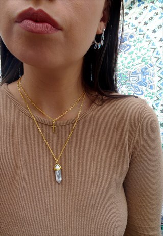 MARBLE AND CROSS NECKLACE