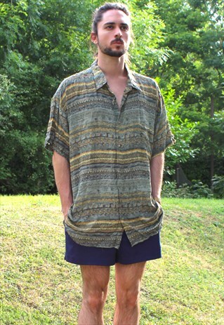 VINTAGE 90S ART AZTEC NERD SHIRT - XL - FESTIVAL - ABSTRACT