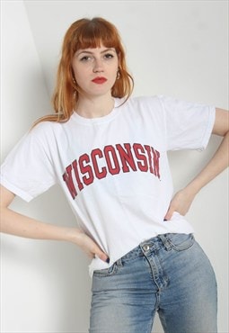 Vintage Champion Wisconsin College T-Shirt - White