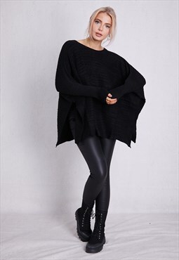 Black Knitted Batwing Poncho ONE SIZE FIT (12 to 20)