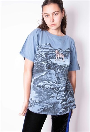 VINTAGE 90S WOLF EMBROIDERED T-SHIRT ID:A217
