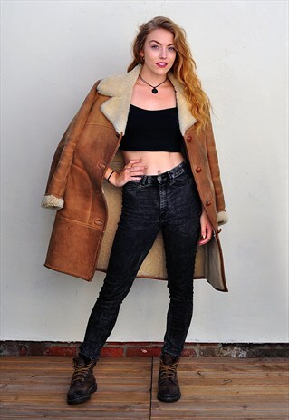 VINTAGE 1980S MID BROWN SHEEPSKIN SHEARLING COAT