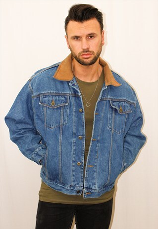 VINTAGE LEATHER COLLAR DENIM JACKET