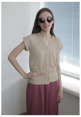 VINTAGE 90'S BEIGE CROCHET VEST