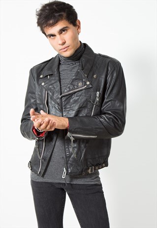 VINTAGE 80S BIKER LEATHER JACKET / S0032