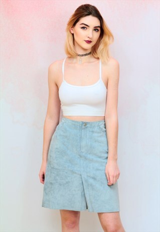 1990S VINTAGE POWDER BLUE REAL SUEDE PENCIL SKIRT