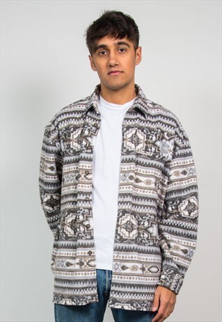 FLEECE SHIRT 90'S BEIGE FAIRISLE PATTERN