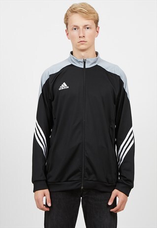 VINTAGE BLACK GREY ADIDAS ZIP TRACK JACKET