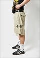 VINTAGE LONG CARGO SHORTS BEIGE MEN MULTI POCKET CAMP SHORTS