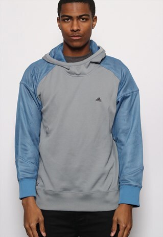 VINTAG ADIDAS LOGO TRACK HOODIE GREY AND BLUE