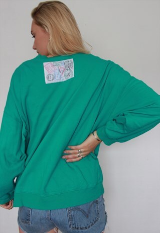 VINTAGE EMBROIDERY ABSTRACT COUNTRY STAMPS SWEATSHIRT