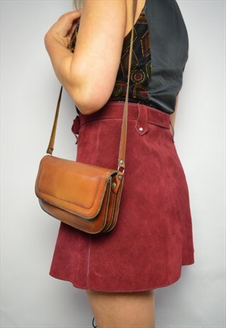 VINTAGE 80S TAN BROWN LEATHER SATCHEL SHOULDER BAG PREPPY