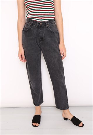 VINTAGE BLACK DENIM HIGH WAISTED MOM JEANS