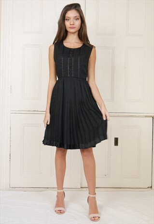 VINTAGE 60S BLACK MIDI PLEATED DRESS