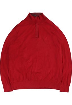 Vintage  Nautica Fleece Jumper Knitted Quarter Zip Red