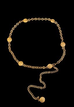 70's Vintage Gold Metal Link Chain Medallion Belt
