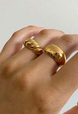 RIVER. Gold Chunky Twisted Braided  Rope Croissant Ring