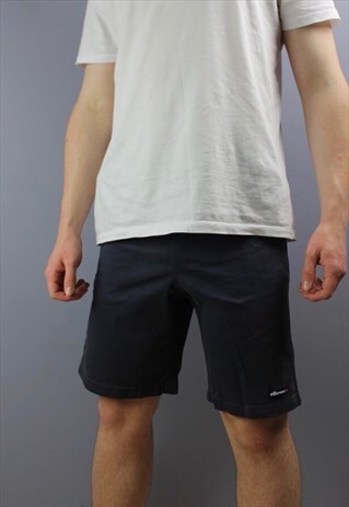 VINTAGE ELLESSE SHORTS IN NAVY WITH POCKETS, EMBROIDERED LOG