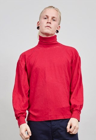 VINTAGE 90'S DARK RED ROLL NECK COTTON SWEATER
