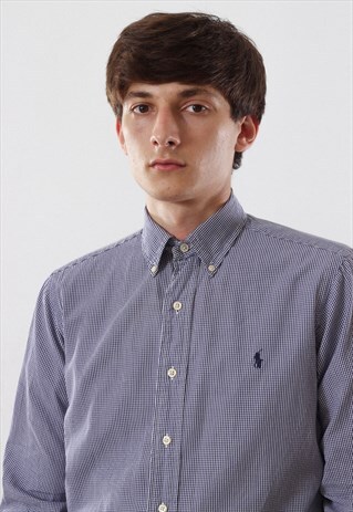 VINTAGE POLO RALPH LAUREN 90S BLUE PLAID CHECK LONG SLEEVE