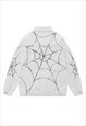 SPIDER WEB DENIM JACKET PUNK VARSITY GRUNGE GOTH JEAN BOMBER