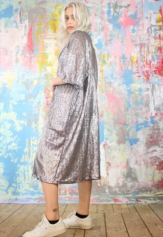 KIMONO IN ALL OVER SILVER GREY SEQUINS