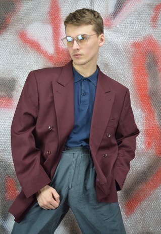 VINTAGE DARK RED CLASSIC WOOL SUIT RAVE OVERSIZE BLAZER
