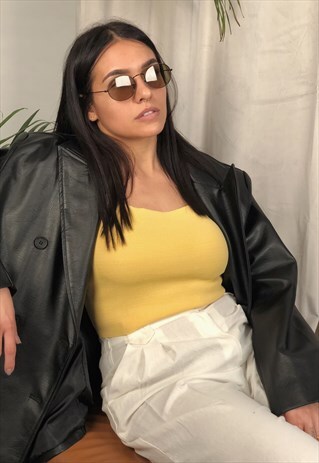 BLACK FAUX LEATHER OVERSIZED BLAZER